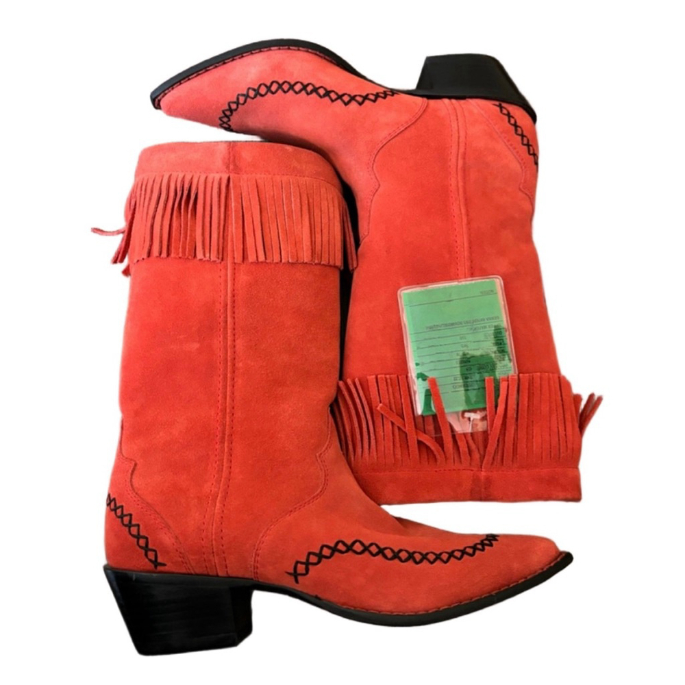 Durango Red Suede Fringe Western Cowboy Boots Women's 7 Rare Color